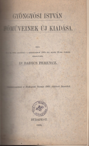 Gyngysi Istvn fmveinek j kiadsa