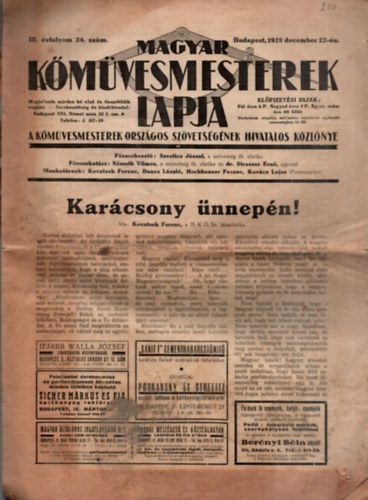 Szvetics Jzsef (fszerk.) - Magyar kmvesmesterek lapja 1928. III. vf. 24. szm