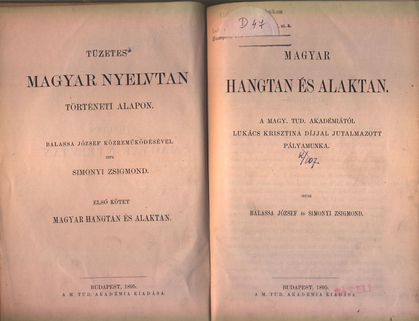 Balassa Jzsef, Simonyi Zsigmond - Magyar hangtan s alaktan (Tzetes magyar nyelvtan I.)