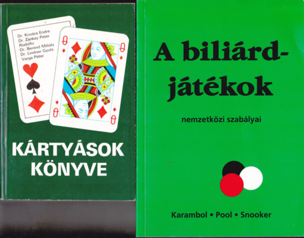 2 db k�nyv "bili�rd, k�rtyaj�t�k" t�rgyban: Kov�cs-Z�nkay-Rodolfo-Berend:K�rty�sok k�nyve + A billi�rd j�t�kok nemzetk�zi szab�lyai.