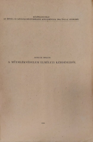 Horler Mikls - A memlkvdelem elmleti krdseirl (klnlenyomat)