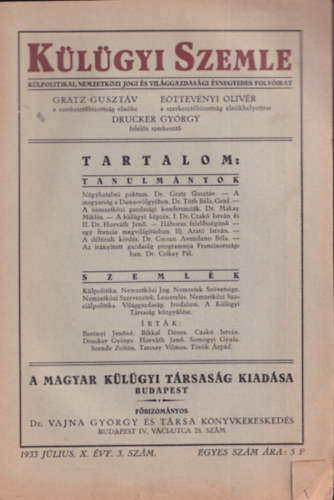 Drucker Gyrgy dr. (szerk.) - Klgyi Szemle 1933. jlius. X. vfolyam 3. szm