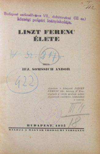 Ifj. Somssich Andor - Liszt Ferenc élete