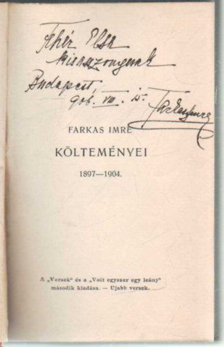 Farkas Imre - Farkas Imre kltemnyei 1897-1904 (dediklt)