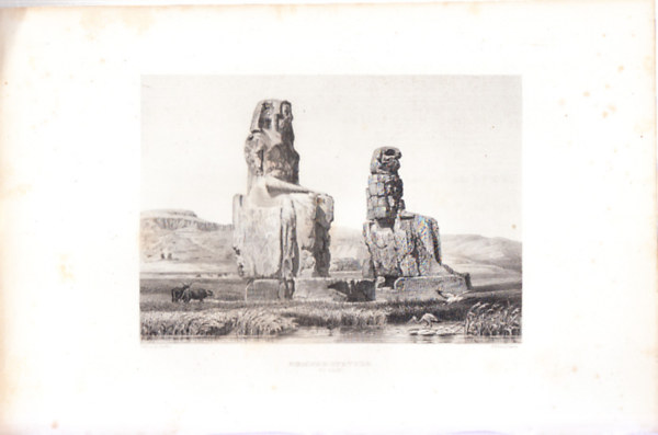�kori Egyiptom, Memn�n-kolosszusok (28�18cm lapm�ret� eredeti ac�lmetszet) - Egyiptom, Afrika