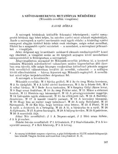 V. Raisz Rzsa - A szvegkoherencia mutatinak mrshez - Mikszth-novellk vizsglata