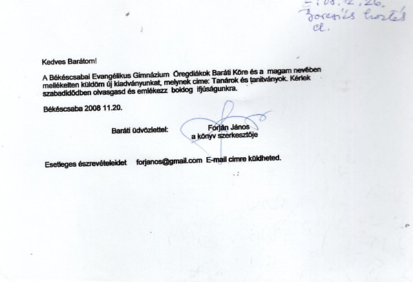 Forj�n J�nos - Tan�rok �s tan�tv�nyok-dedik�lt lev�l