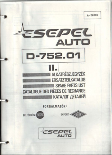 Csepel D-752.01 II. Alkatr�szjegyz�k