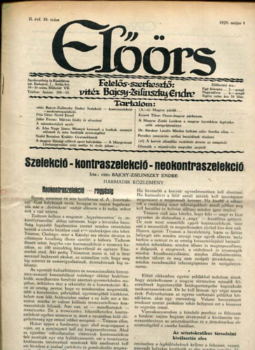 vitéz Bajcsy-Zsilinszky Endre ( felelős szerkesztő) - Előörs folyóirat II. évf. 18. szám. 1929. május 4.