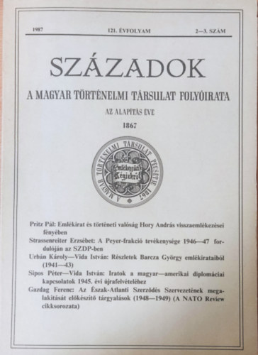 Pl Lajos (szerk.) - Szzadok 121. vf. 1987. 2-3. szm (A Magyar Trtnelmi trsulat folyirata)