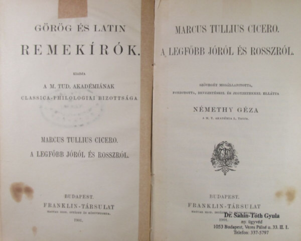 Marcus Tullius Cicero - A legfbb jrl s rosszrl