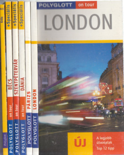 6 db. Polyglott útikönyv: London + Párizs + Dánia + Szentpétervár + Bécs + Kréta