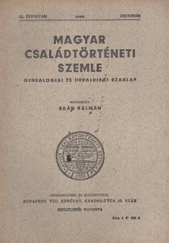 Ba�n K�lm�n (szerk.) - Magyar csal�dt�rt�neti szemle (IX. �vf. 1943. december)