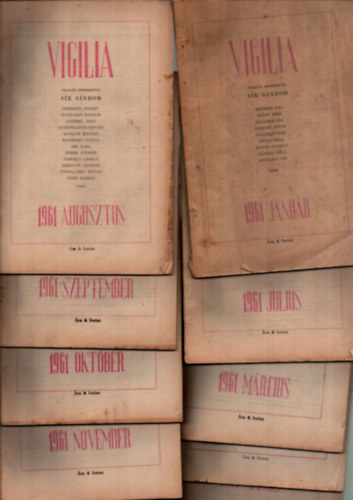 Sk Sndor, Sk Sndor (szerk.) - Vigilia 1961/janur, mrcius, prilis, mjus, jnius, jlius, augusztus, szeptember, oktber, november, december.