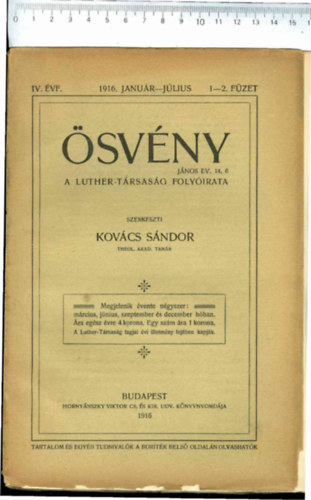 Kovcs Sndor (szerk.) - svny - A Luther-trsasg folyirata 1916/1-2 fzet