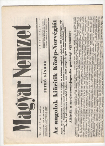 Magyar Nemzet III. �vfolyam 97. sz�m (1940 m�jus 14.)