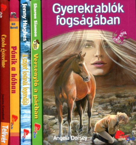 Több szerző - 5 db lovas ifjúsági kötet: Versenyló a pácban - A sziget lovának legendája - Pónik a hóban - Csoda győzelme - Gyerekrablók fogságában