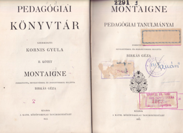 Birks Gza - Montaigne pedaggiai tanulmnyai (Pedaggiai knyvtr II.)