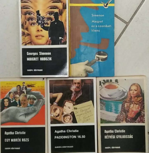 Agatha Christie, Georges Simenon - 5 db-os K�NYVMENT� AJ�NLAT, krimi: Maigret �s a szombati kliens+ Maigret habozik+ H�tv�gi gyilkoss�g+ Paddington 16.50+ Egy mar�k rozs