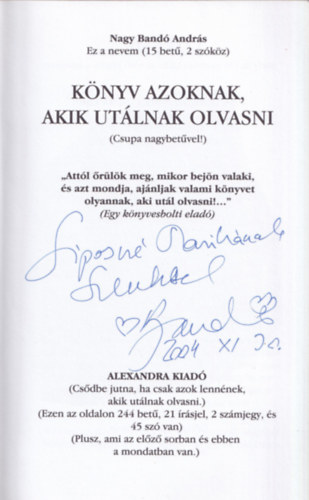 Nagy Band Andrs - Knyv azoknak, akik utlnak olvasni - Dediklt