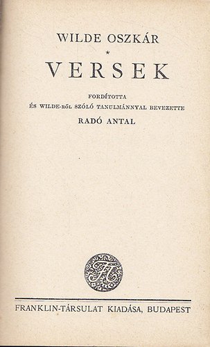 Rad Antal (ford.) - Wilde Oszkr: Versek