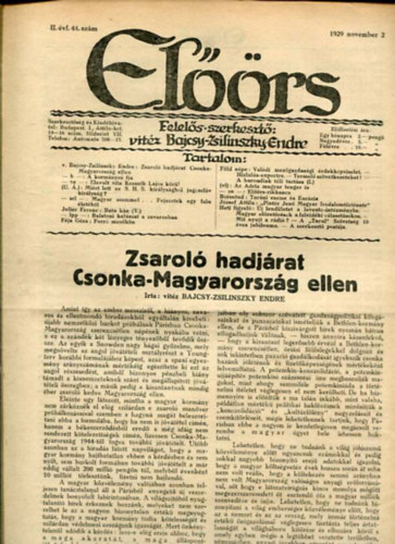 vitz Bajcsy-Zsilinszky Endre ( felels szerkeszt) - Elrs folyirat II. vf. 44. szm. 1929. november 2.