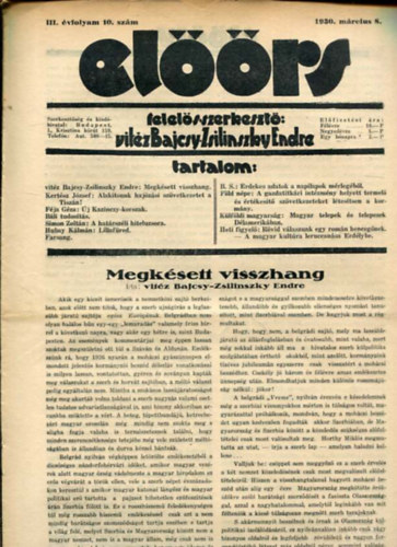 vitz Bajcsy-Zsilinszky Endre ( felels szerkeszt) - Elrs folyirat III. vf. 10. szm. 1930. mrcius 8.