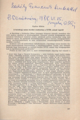 Nyakas Mikl�s - A b�r�ds�gi nemes ker�let rendtart�sa a XVIII. sz�zad v�g�r�l - Dedik�lt - K�l�nlenyomat