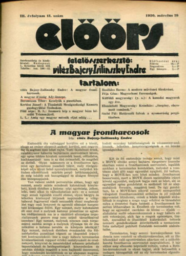 vitz Bajcsy-Zsilinszky Endre ( felels szerkeszt) - Elrs folyirat III. vf. 13. szm. 1930. mrcius 29.