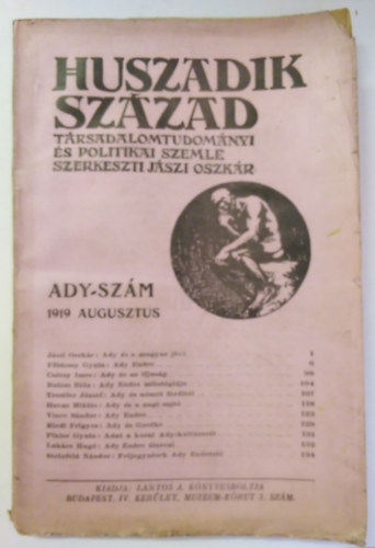 Jszi Oszkr (szerk.) - Huszadik Szzad 1919 - Trsadalomtudomnyi s politikai szemle /  Ady-szm 1919. augusztus