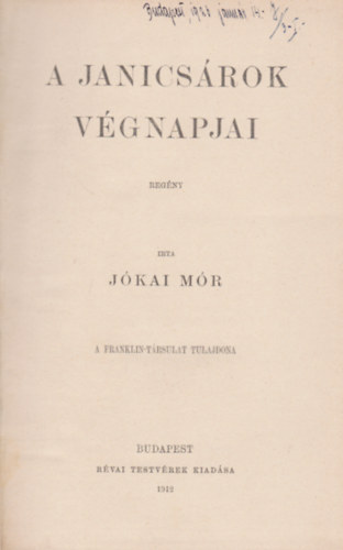Jkai Mr - A janicsrok vgnapjai