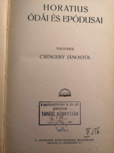 Csengery Jnos (ford.) - Horatius di s epdusai (Horatius kltemnyei 1.)