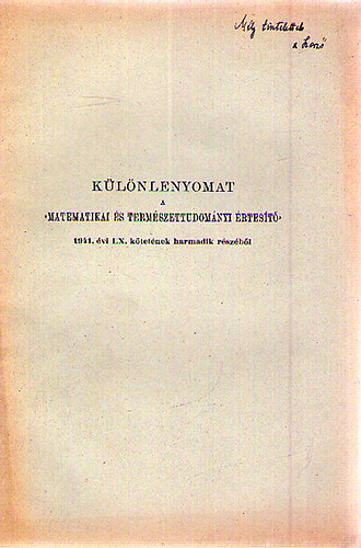 Orbn Gyrgy - Klnlenyomat a Matematikai s Termszettudomnyi rtest 1941. vi LX. ktetnek harmadik rszbl