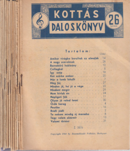 12 db. kotts dalosknyv (27, 27, 28, 29, 30, 31, 32, 33, 34, 35, 36, 37. szmok)
