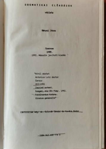 Dr. Bnyai Jnos - Dogmatikai eladsok vzlata