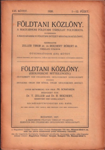 Dr. Zeller Tibor, Dr. Reichert Rbert - Fldtani Kzlny 1926/1-12. fzet (LVI. ktet)