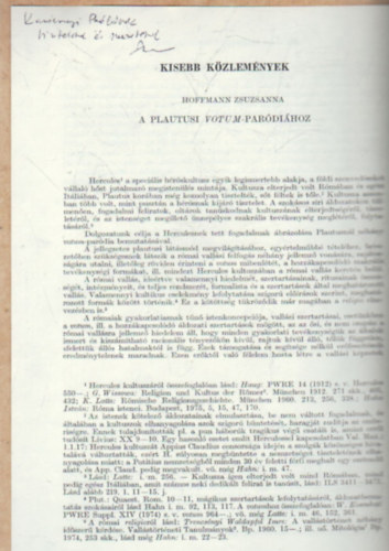 Hoffmann Zsuzsanna - A plautusi votum-par�di�hoz - K�l�nlenyomat - Dedik�lt