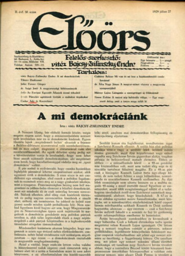 vitz Bajcsy-Zsilinszky Endre ( felels szerkeszt) - Elrs folyirat II. vf. 30. szm. 1929. jlius 27.