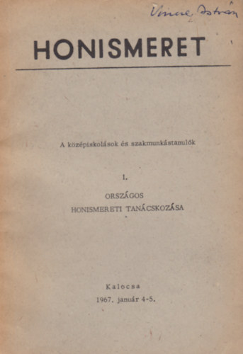 Honismeret - I. Orszgos Honismereti Tancskozsa