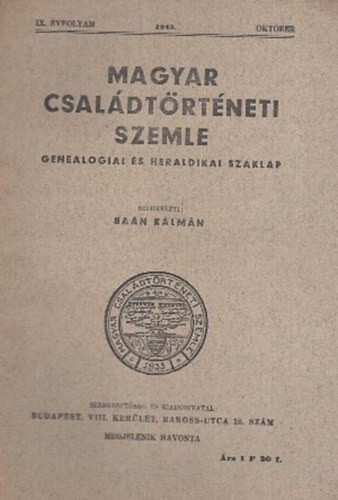 Ba�n K�lm�n (szerk.) - Magyar csal�dt�rt�neti szemle (IX. �vf. 1943. okt�ber)