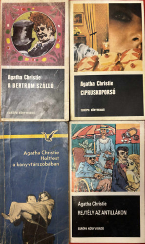 Agatha Christie krimi könyvek 4 db (A Bertram szálló, Cipruskoporsó, Holttest a könyvtárszobában, Rejtély az Antillákon)