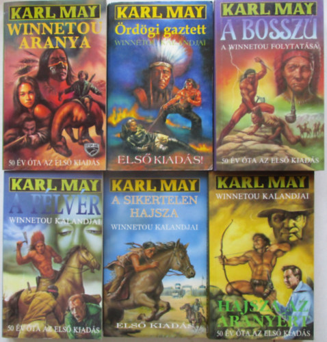 Karl May - 7 db Karl May kalandregény (A sikertelen hajsza, Winnetou aranya, Ördögi gaztett, A bosszú, Hajsza az aranyért, A félvér), A haramia